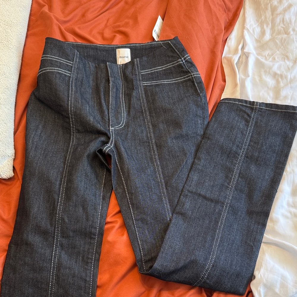 Maeve Dark Blue Straight-Leg Jeans with Contrast Stitching